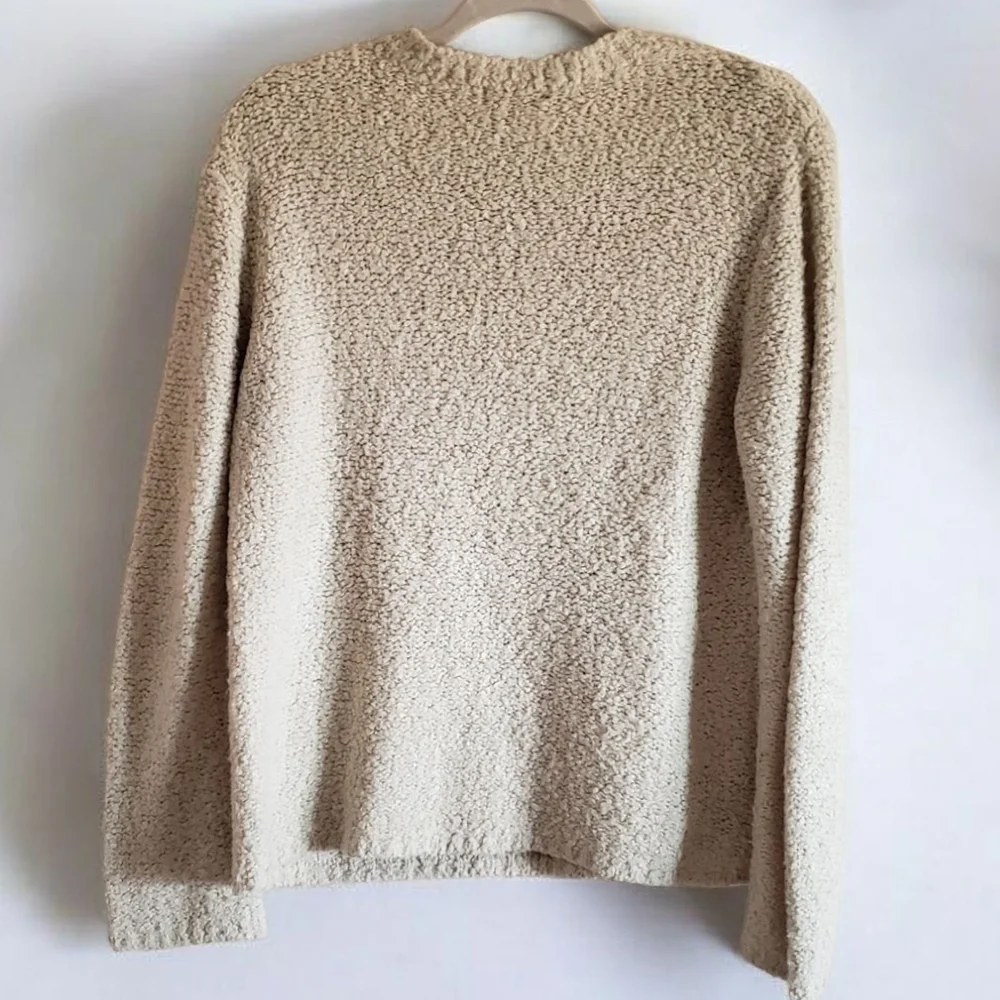 J. Crew Sweater Vintage Womens Cream S Wool Blend Cozy V-Neck Relaxed Pullover